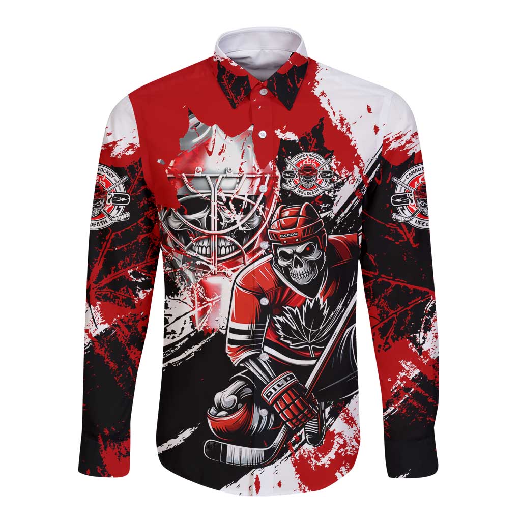 Canada Hockey Skull Life and Death Long Sleeve Button Shirt