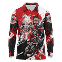 Canada Hockey Skull Life and Death Long Sleeve Polo Shirt