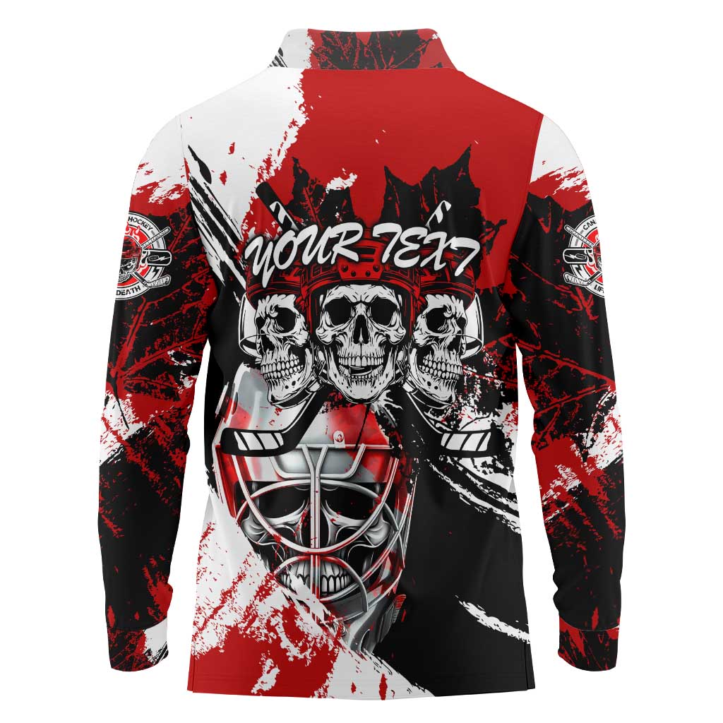 Canada Hockey Skull Life and Death Long Sleeve Polo Shirt