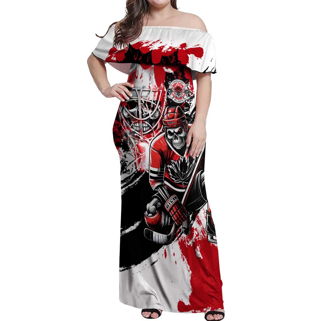 Canada Hockey Skull Life and Death Off Shoulder Maxi Dress