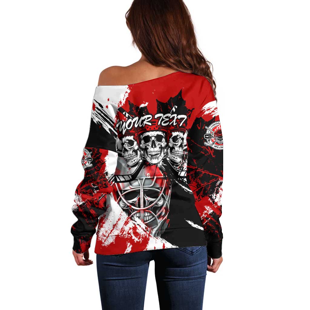 Canada Hockey Skull Life and Death Off Shoulder Sweater