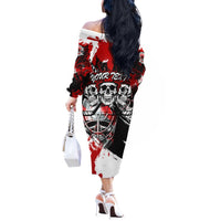 Canada Hockey Skull Life and Death Off The Shoulder Long Sleeve Dress
