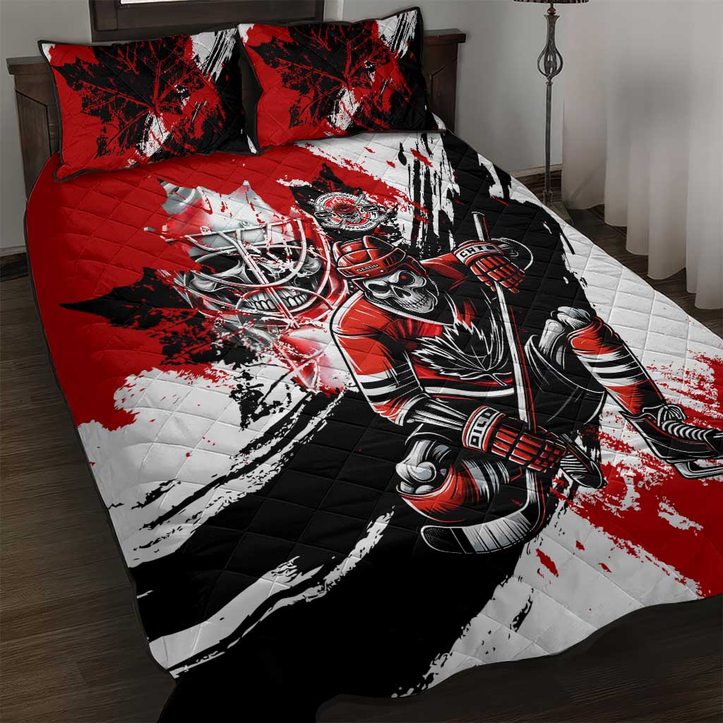 Canada Hockey Skull Life and Death Quilt Bed Set