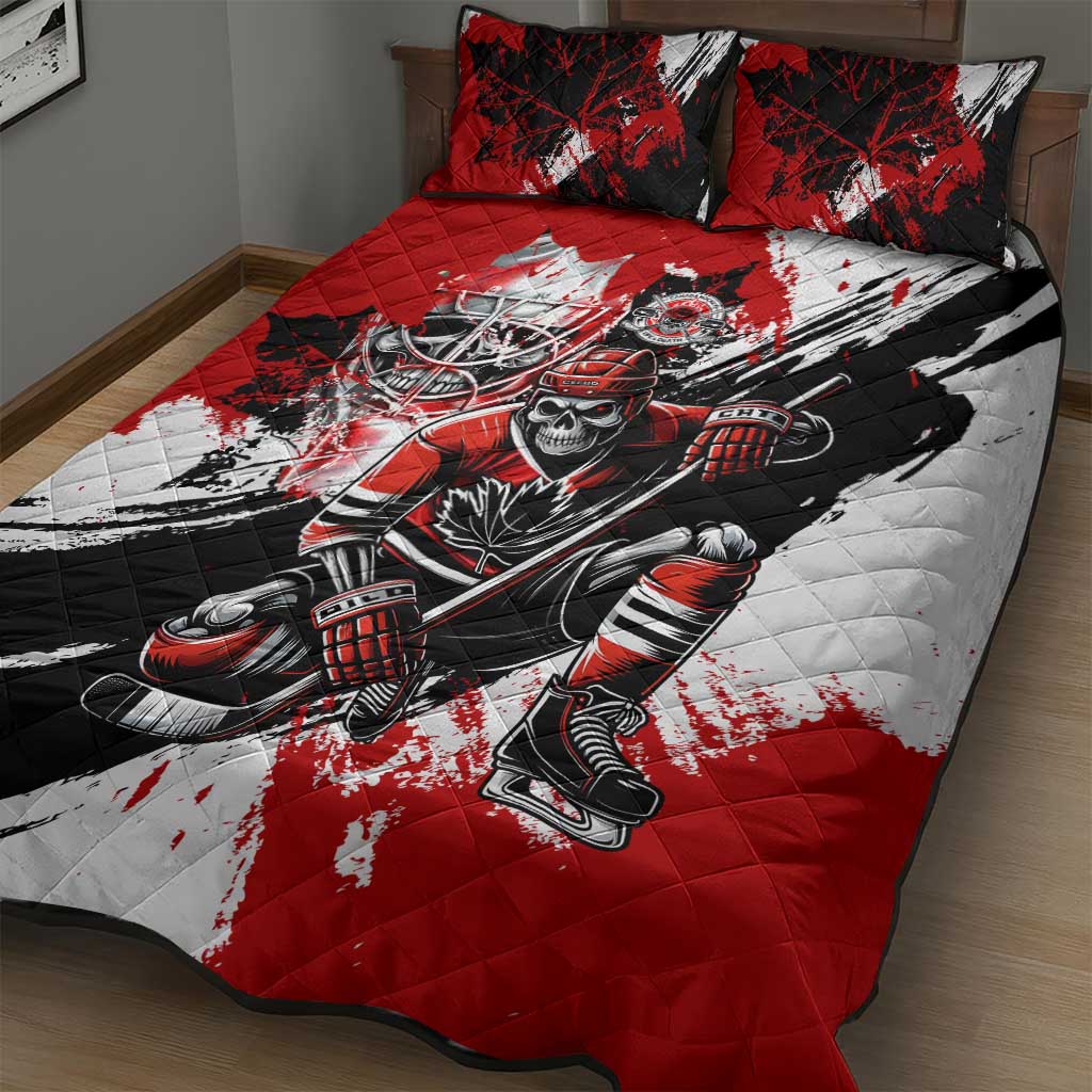Canada Hockey Skull Life and Death Quilt Bed Set