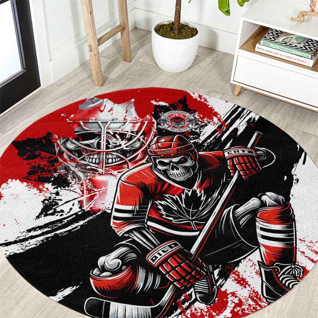 Canada Hockey Skull Life and Death Round Carpet