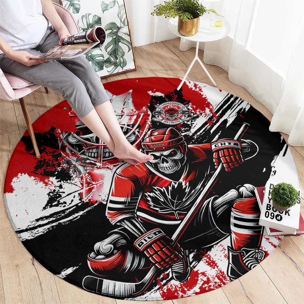 Canada Hockey Skull Life and Death Round Carpet