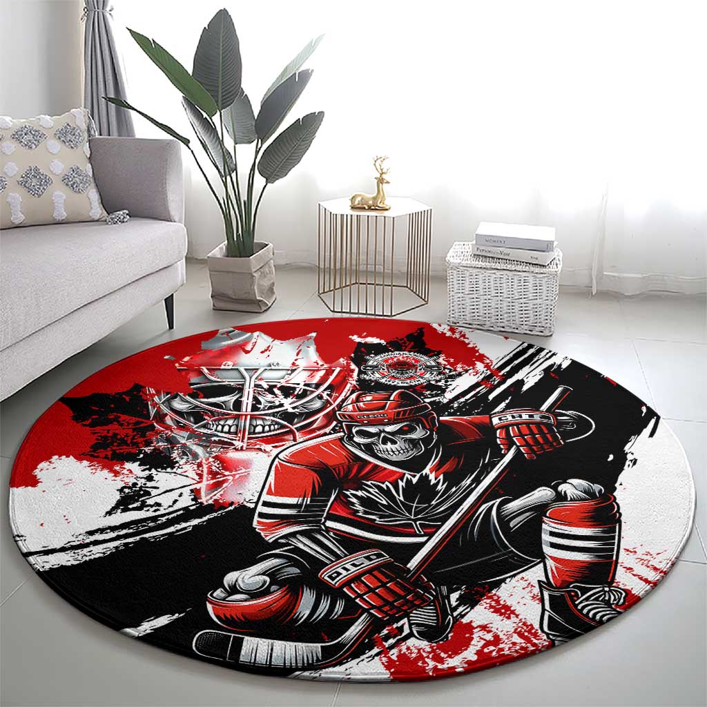 Canada Hockey Skull Life and Death Round Carpet