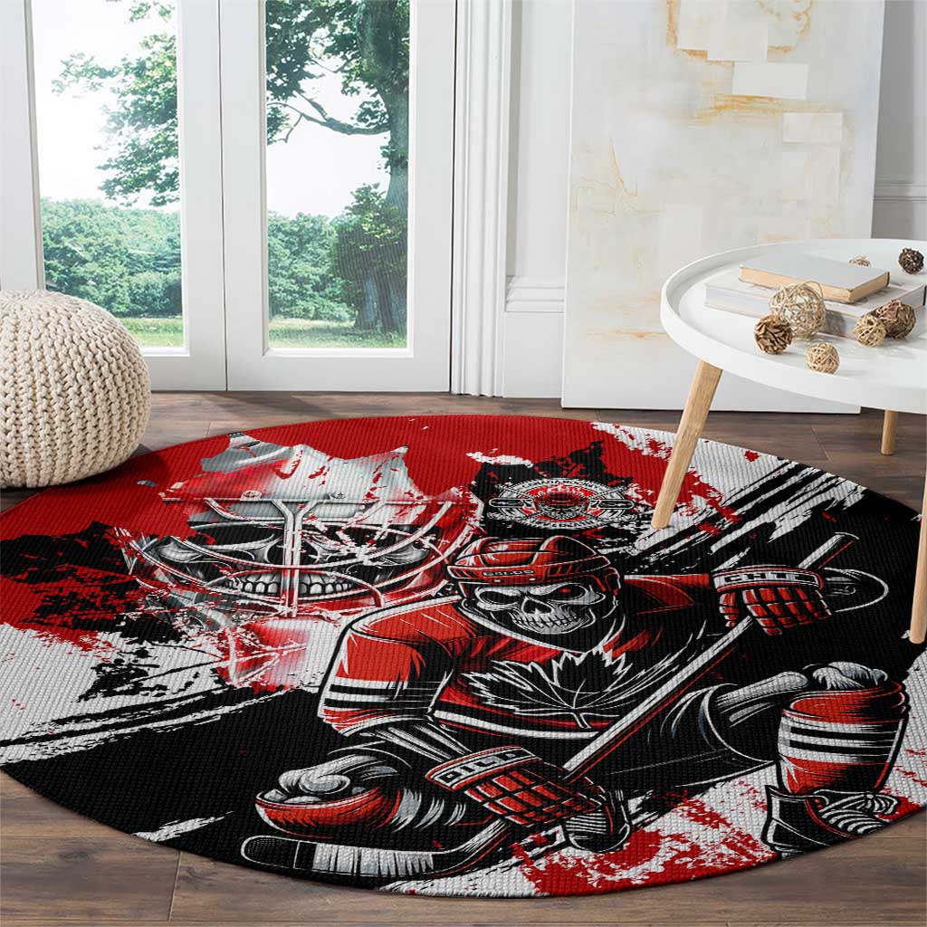 Canada Hockey Skull Life and Death Round Carpet