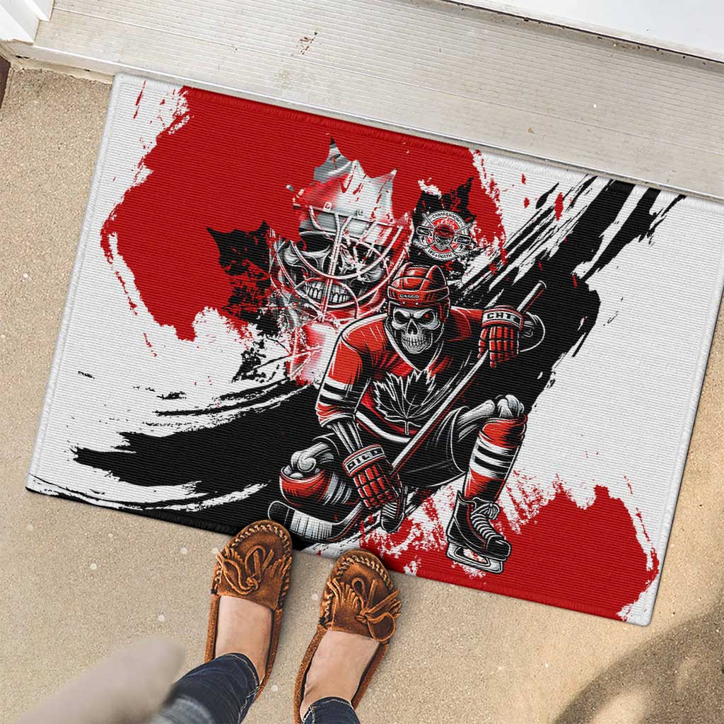 Canada Hockey Skull Life and Death Rubber Doormat
