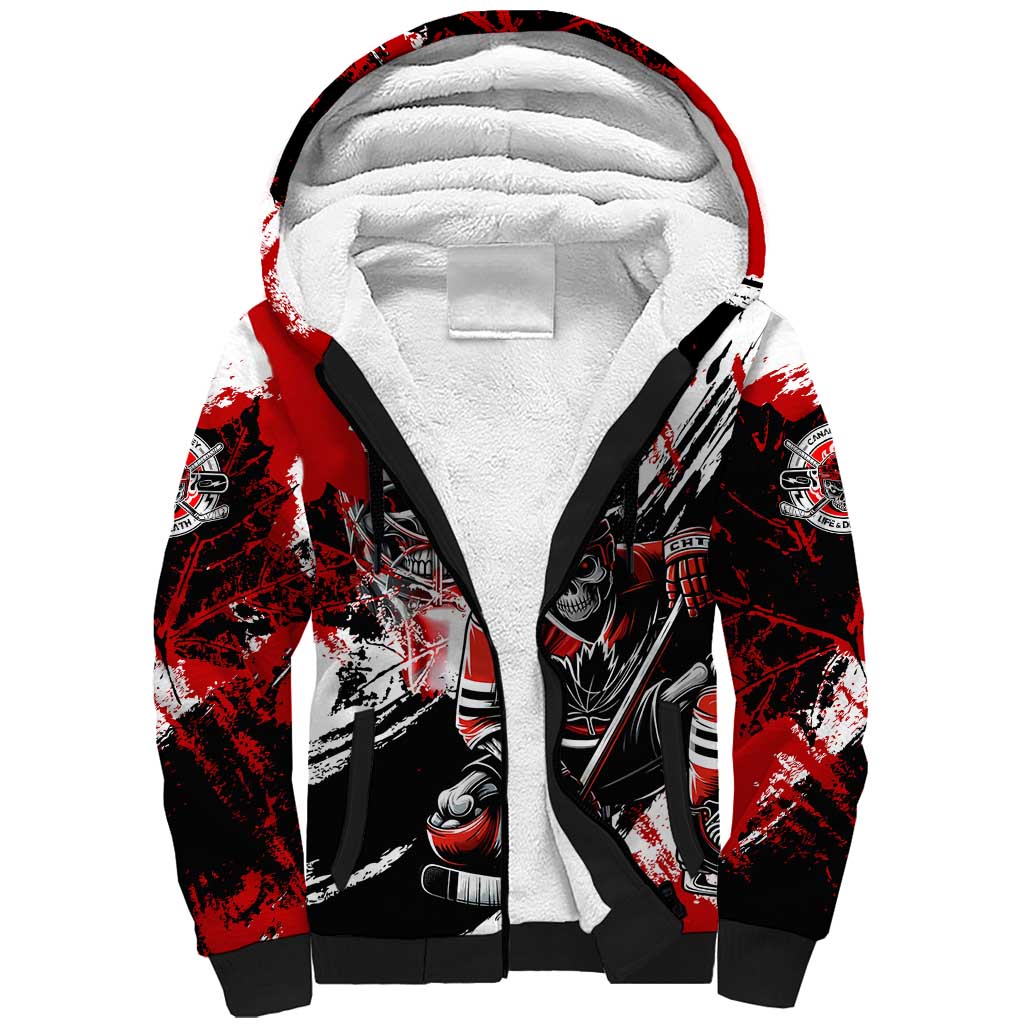 Canada Hockey Skull Life and Death Sherpa Hoodie