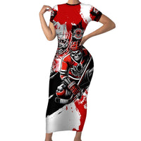 Canada Hockey Skull Life and Death Short Sleeve Bodycon Dress
