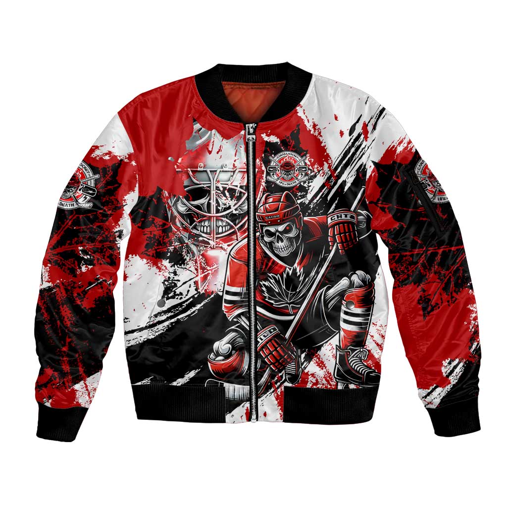 Canada Hockey Skull Life and Death Sleeve Zip Bomber Jacket