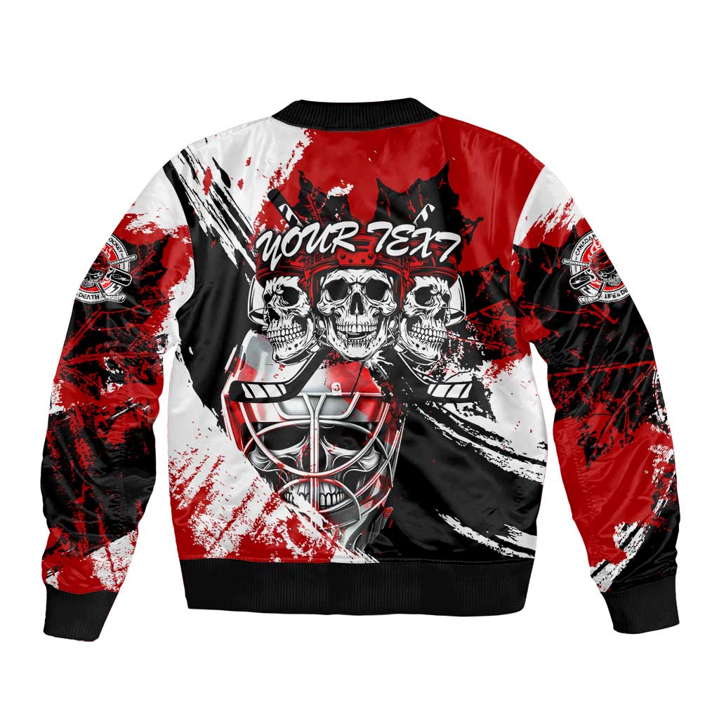 Canada Hockey Skull Life and Death Sleeve Zip Bomber Jacket