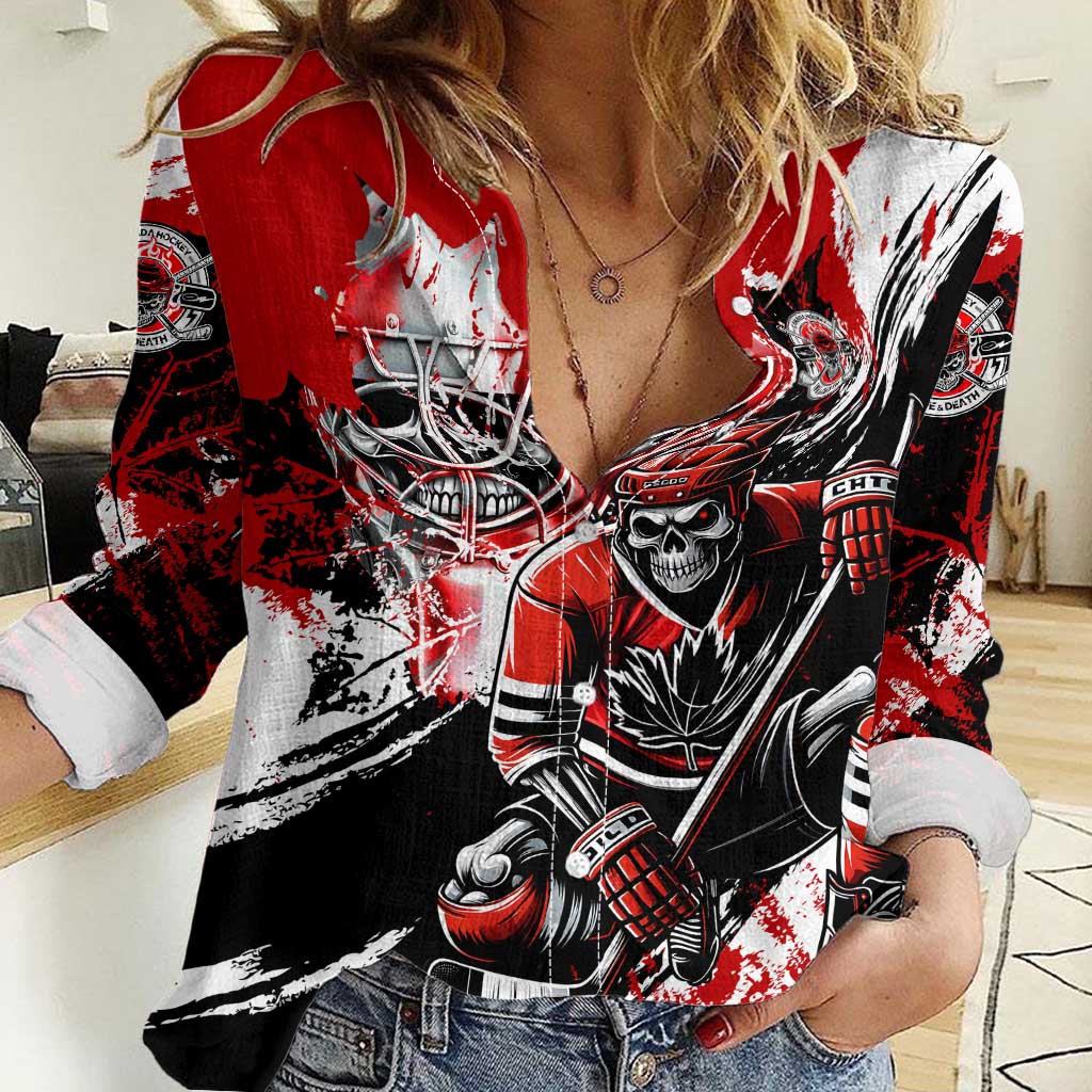 Canada Hockey Skull Life and Death Women Casual Shirt
