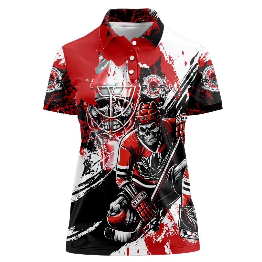 Canada Hockey Skull Life and Death Women Polo Shirt