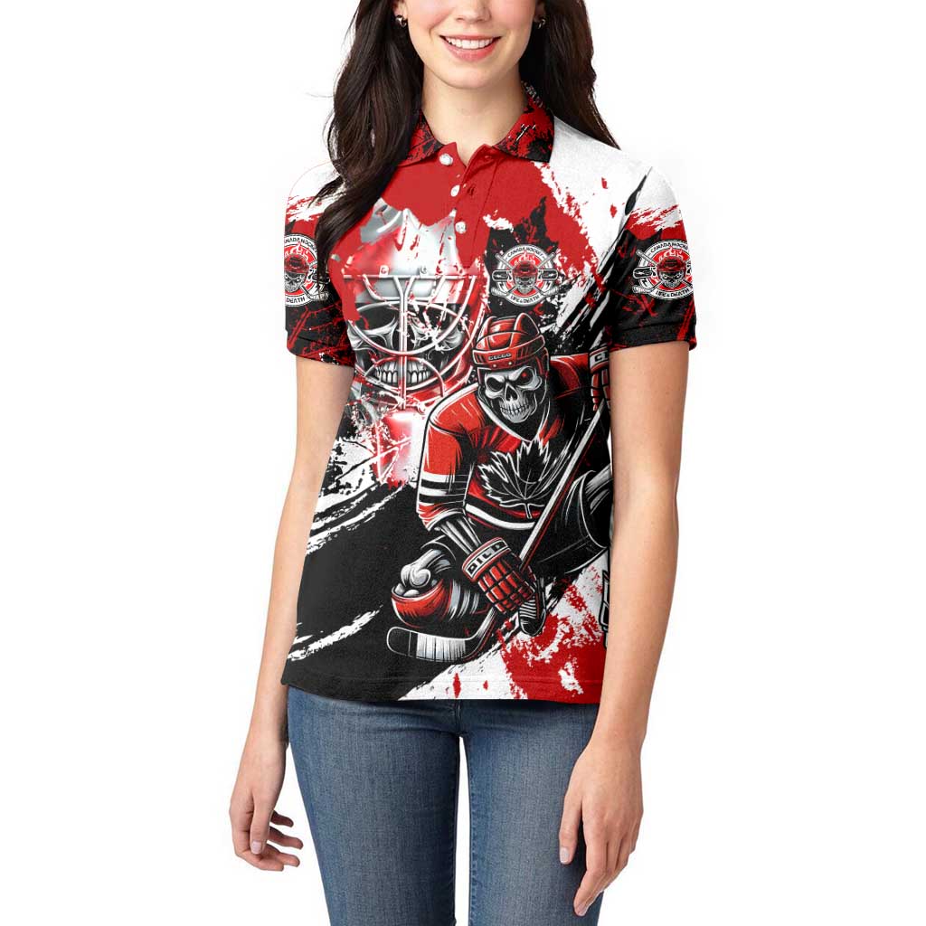 Canada Hockey Skull Life and Death Women Polo Shirt