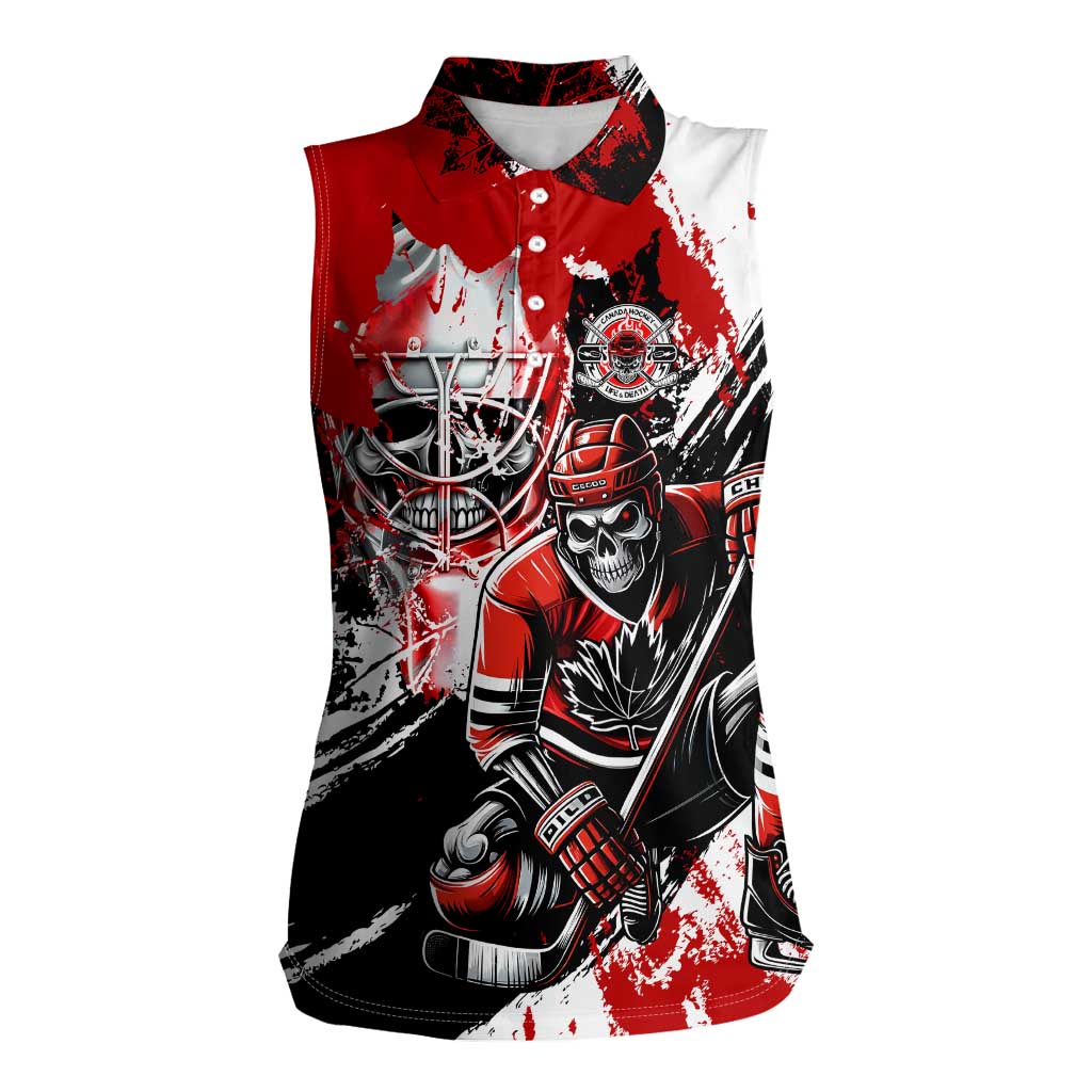 Canada Hockey Skull Life and Death Women Sleeveless Polo Shirt