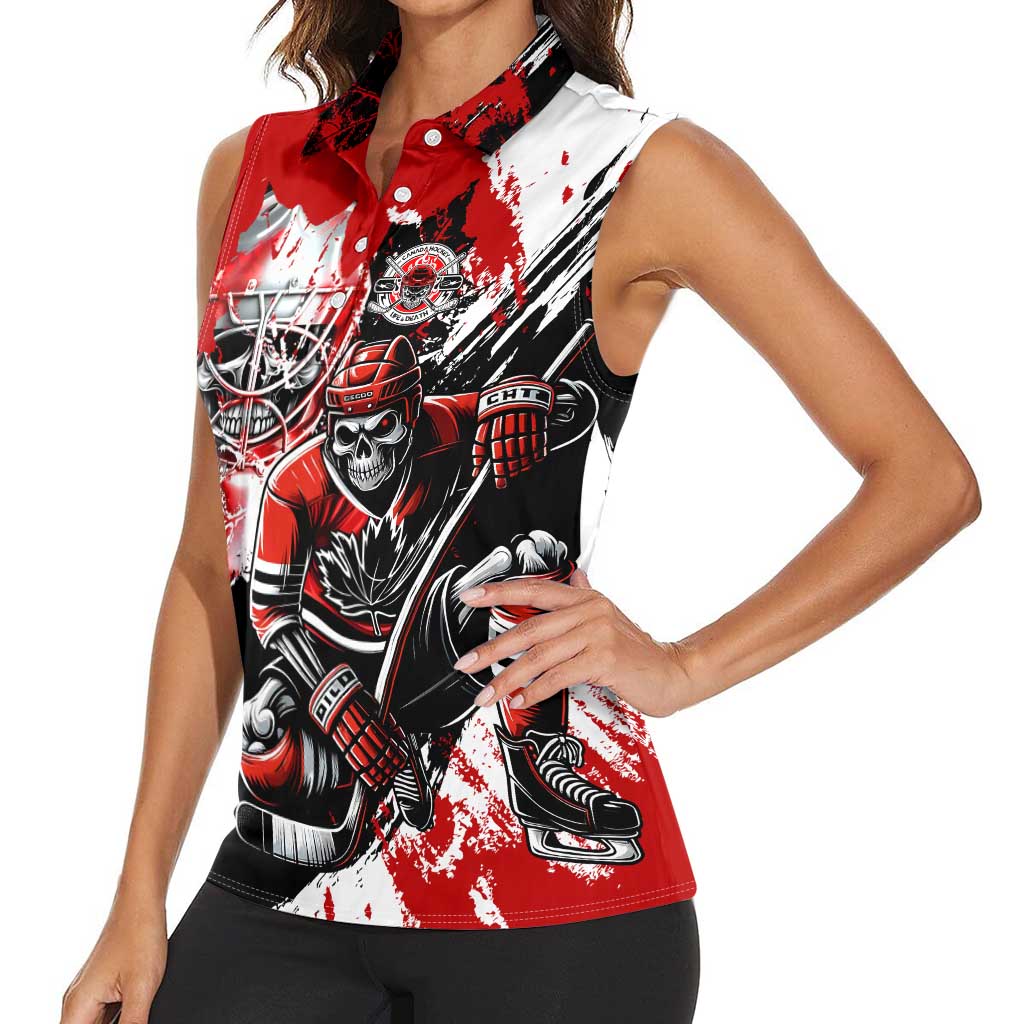 Canada Hockey Skull Life and Death Women Sleeveless Polo Shirt