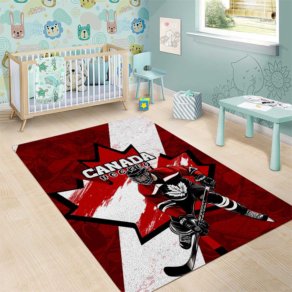 Canada Hockey Warrior Area Rug Bold Maple Leaf Sports Art