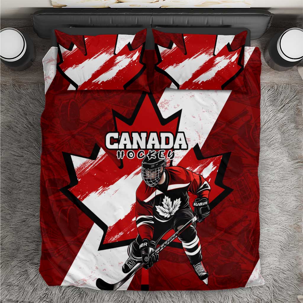 Canada Hockey Warrior Bedding Set Bold Maple Leaf Sports Art