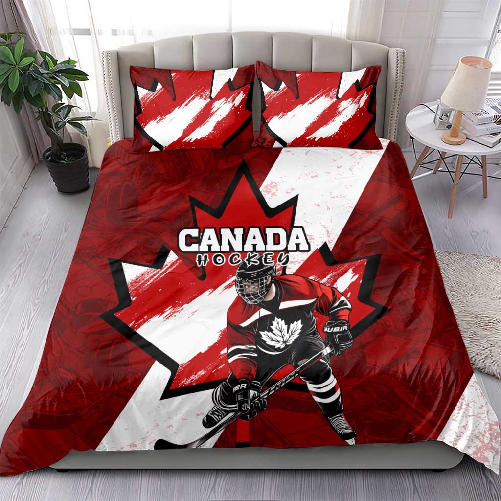 Canada Hockey Warrior Bedding Set Bold Maple Leaf Sports Art