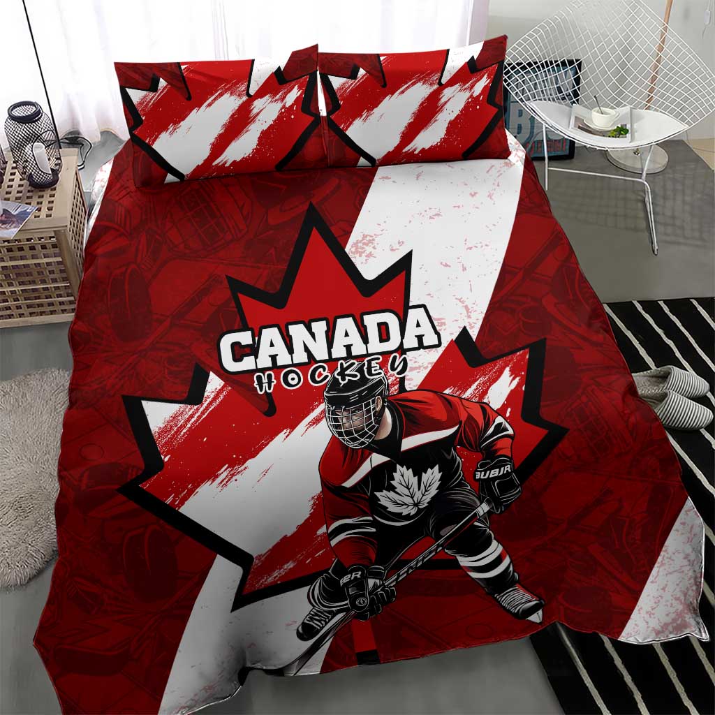 Canada Hockey Warrior Bedding Set Bold Maple Leaf Sports Art