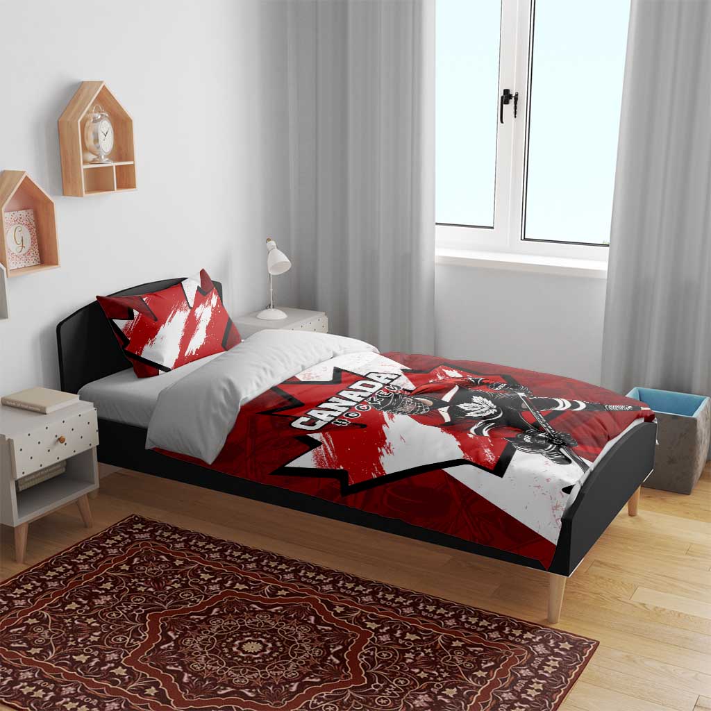 Canada Hockey Warrior Bedding Set Bold Maple Leaf Sports Art