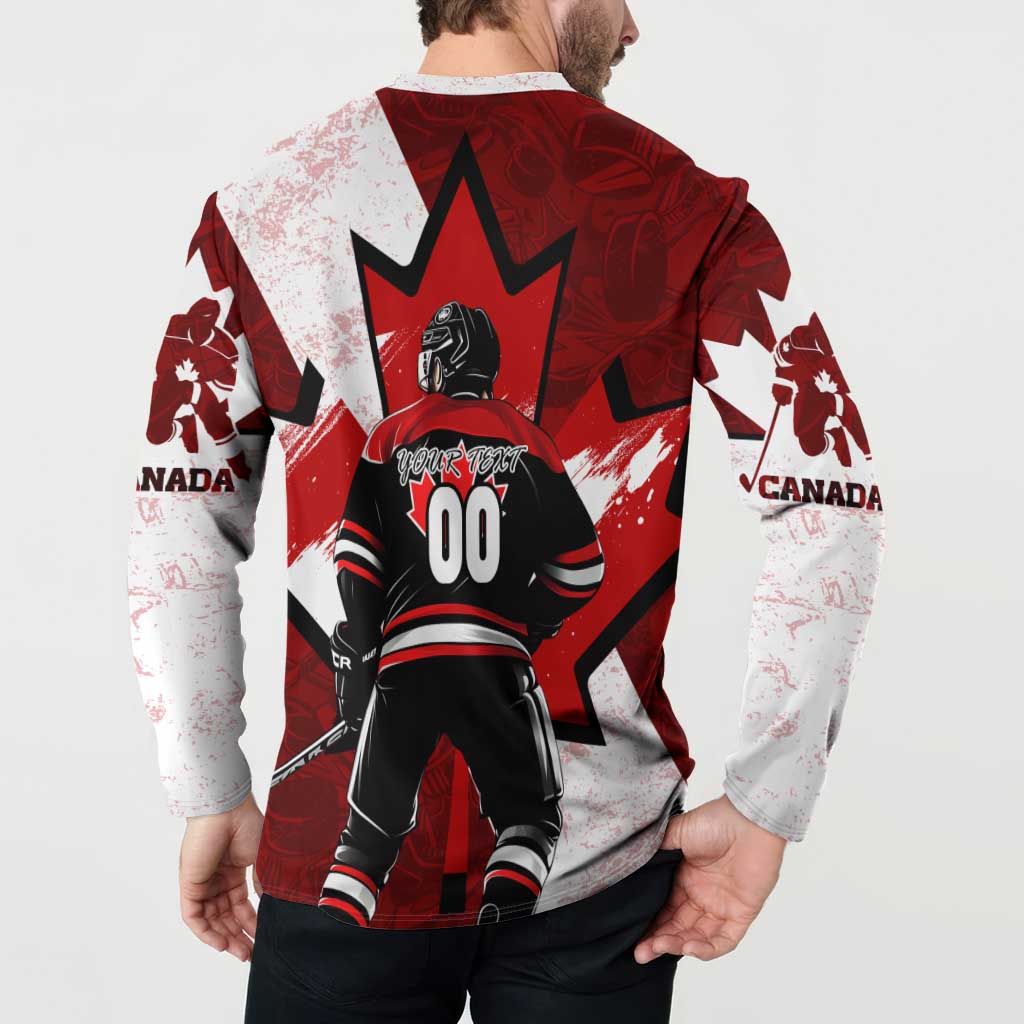 Personalized Canada Hockey Warrior Button Sweatshirt Bold Maple Leaf Sports Art