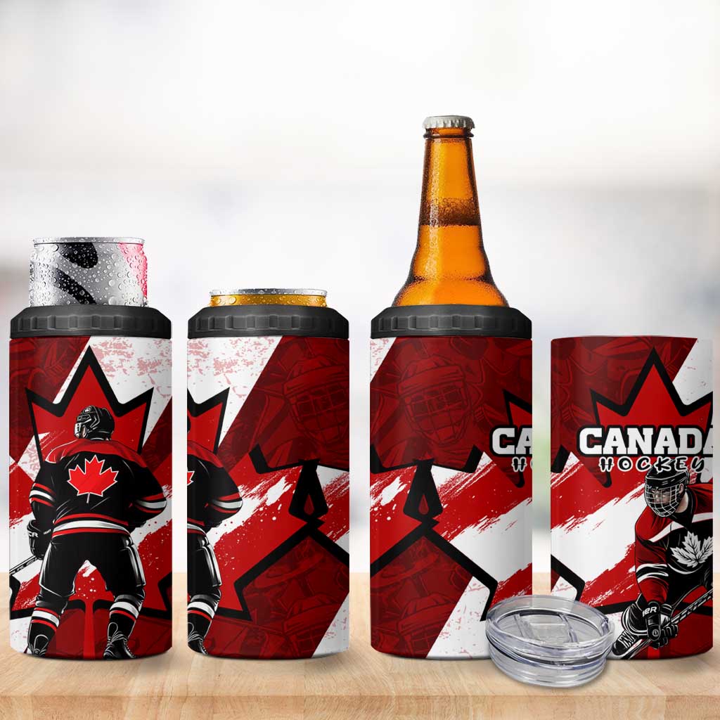 Canada Hockey Warrior 4 in 1 Can Cooler Tumbler Bold Maple Leaf Sports Art