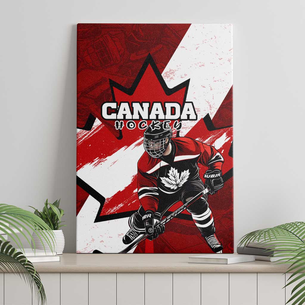 Canada Hockey Warrior Canvas Wall Art Bold Maple Leaf Sports Art