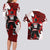 Personalized Canada Hockey Warrior Couples Matching Long Sleeve Bodycon Dress and Hawaiian Shirt Bold Maple Leaf Sports Art