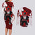 Personalized Canada Hockey Warrior Couples Matching Long Sleeve Bodycon Dress and Long Sleeve Button Shirt Bold Maple Leaf Sports Art