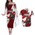 Personalized Canada Hockey Warrior Couples Matching Off The Shoulder Long Sleeve Dress and Hawaiian Shirt Bold Maple Leaf Sports Art