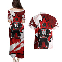 Personalized Canada Hockey Warrior Couples Matching Puletasi and Hawaiian Shirt Bold Maple Leaf Sports Art