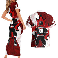 Personalized Canada Hockey Warrior Couples Matching Short Sleeve Bodycon Dress and Hawaiian Shirt Bold Maple Leaf Sports Art