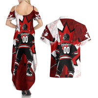 Personalized Canada Hockey Warrior Couples Matching Summer Maxi Dress and Hawaiian Shirt Bold Maple Leaf Sports Art