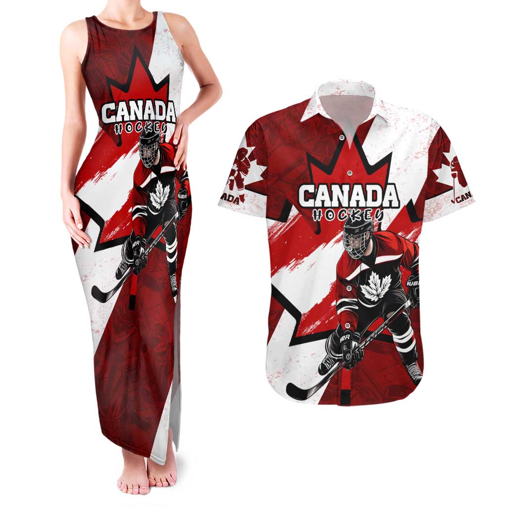 Personalized Canada Hockey Warrior Couples Matching Tank Maxi Dress and Hawaiian Shirt Bold Maple Leaf Sports Art