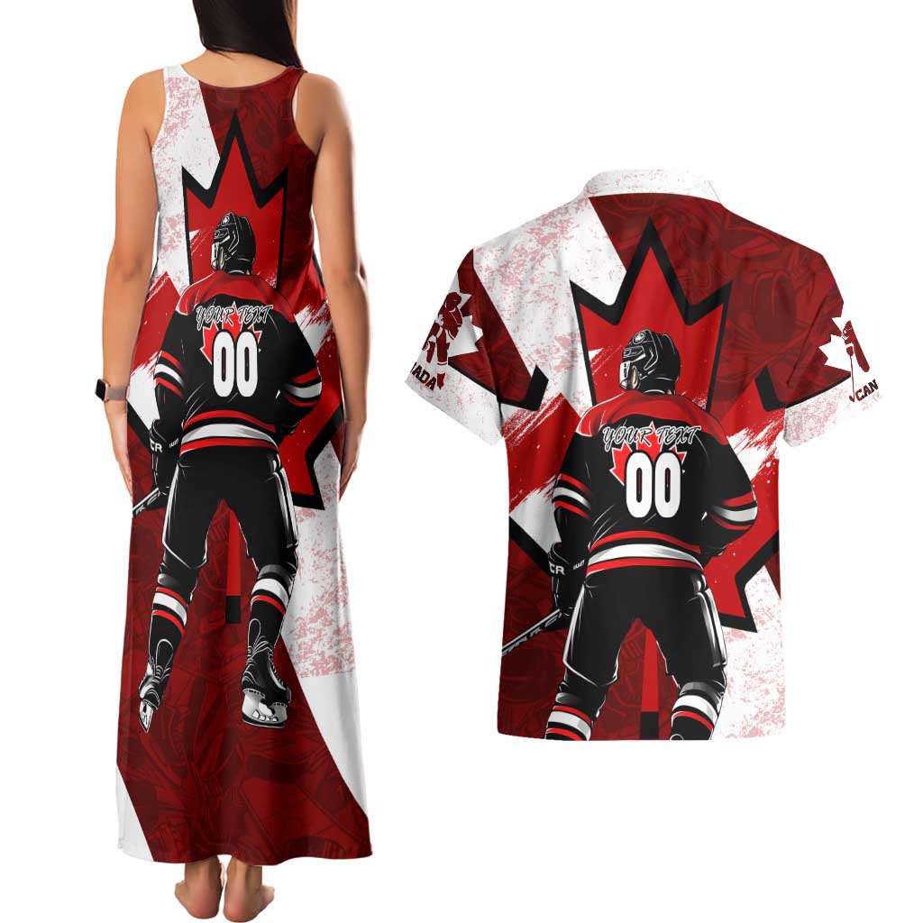 Personalized Canada Hockey Warrior Couples Matching Tank Maxi Dress and Hawaiian Shirt Bold Maple Leaf Sports Art