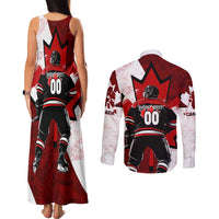 Personalized Canada Hockey Warrior Couples Matching Tank Maxi Dress and Long Sleeve Button Shirt Bold Maple Leaf Sports Art