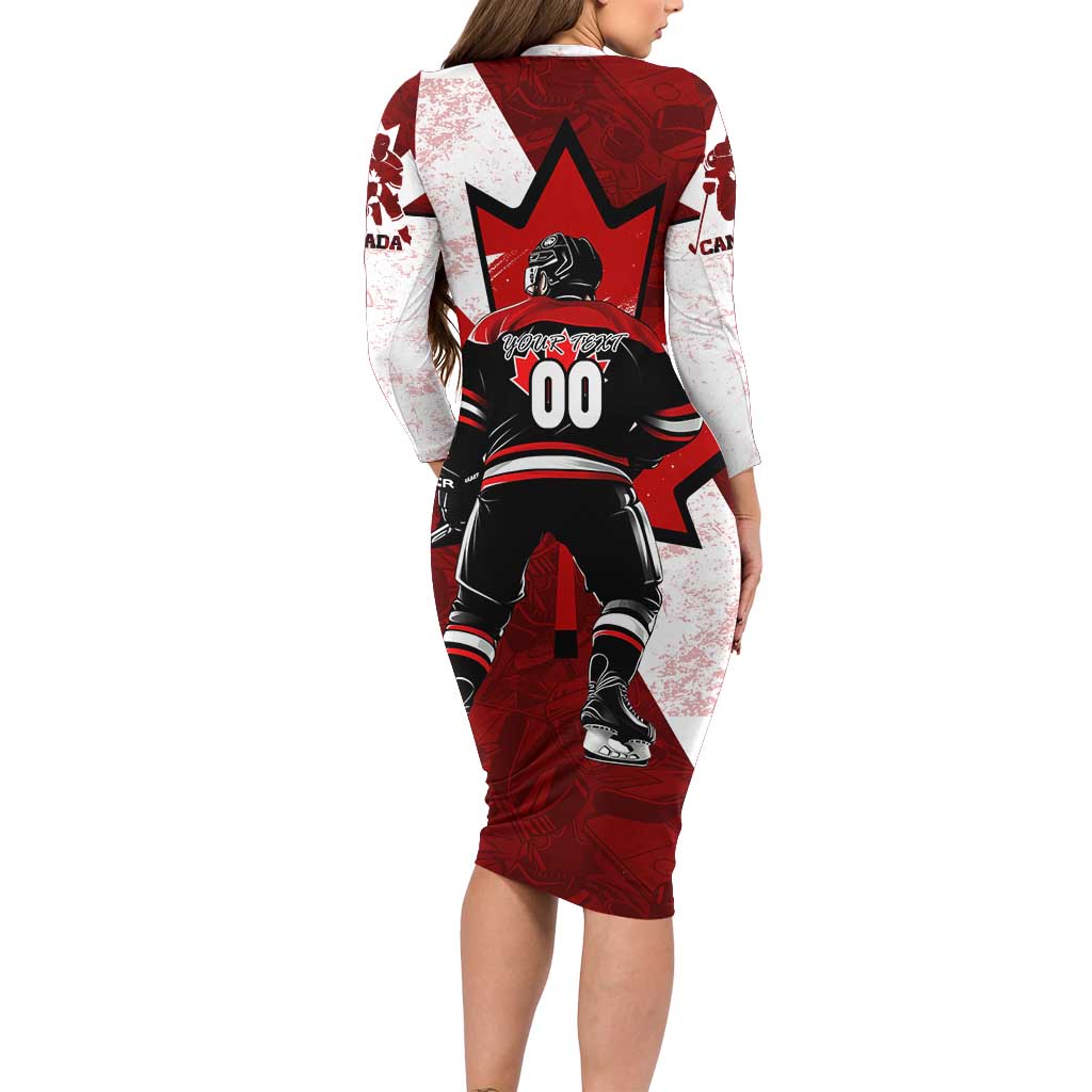 Personalized Canada Hockey Warrior Family Matching Long Sleeve Bodycon Dress and Hawaiian Shirt Bold Maple Leaf Sports Art