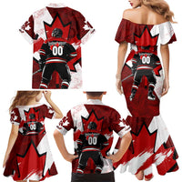 Personalized Canada Hockey Warrior Family Matching Mermaid Dress and Hawaiian Shirt Bold Maple Leaf Sports Art