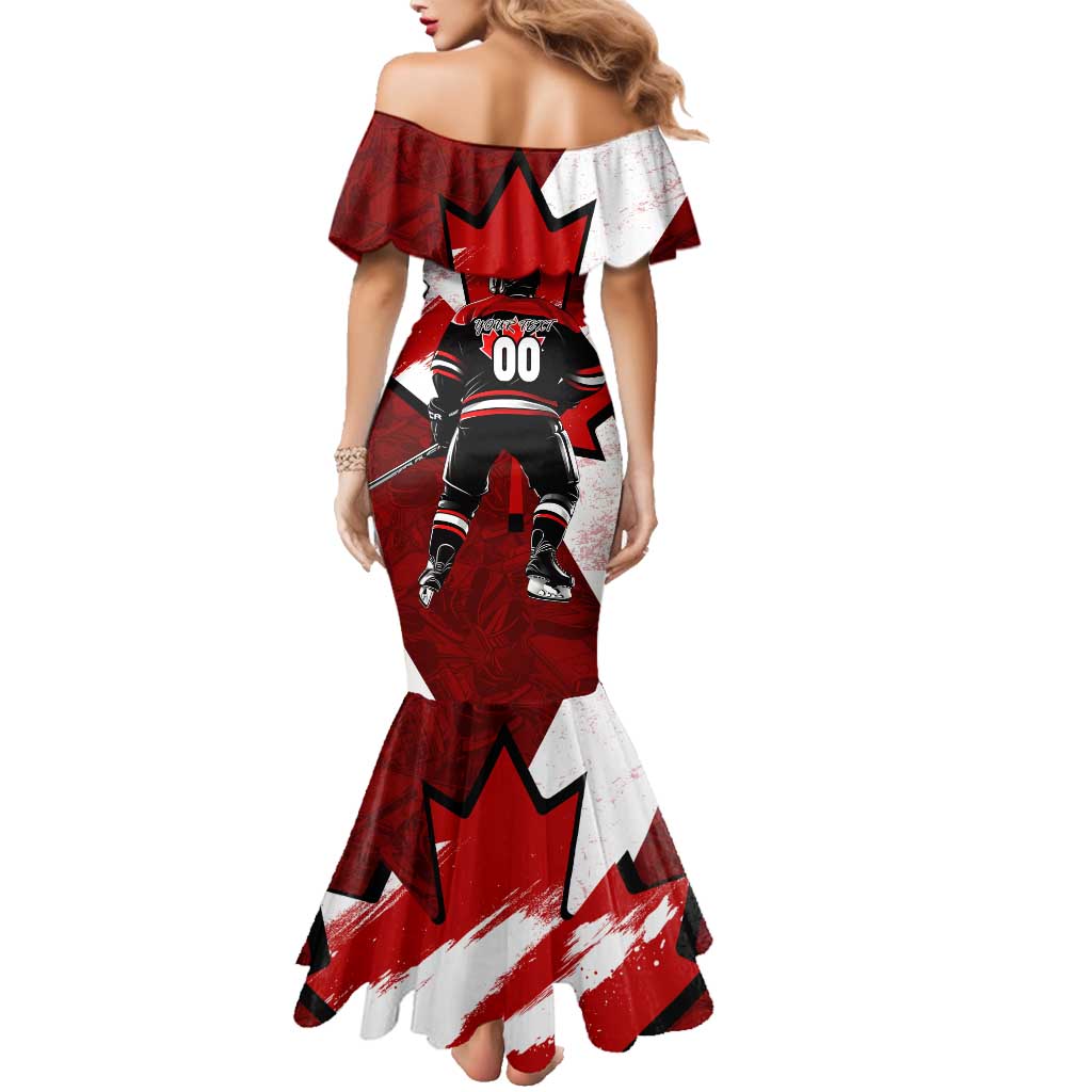Personalized Canada Hockey Warrior Family Matching Mermaid Dress and Hawaiian Shirt Bold Maple Leaf Sports Art