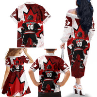 Personalized Canada Hockey Warrior Family Matching Off The Shoulder Long Sleeve Dress and Hawaiian Shirt Bold Maple Leaf Sports Art