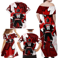 Personalized Canada Hockey Warrior Family Matching Off Shoulder Maxi Dress and Hawaiian Shirt Bold Maple Leaf Sports Art