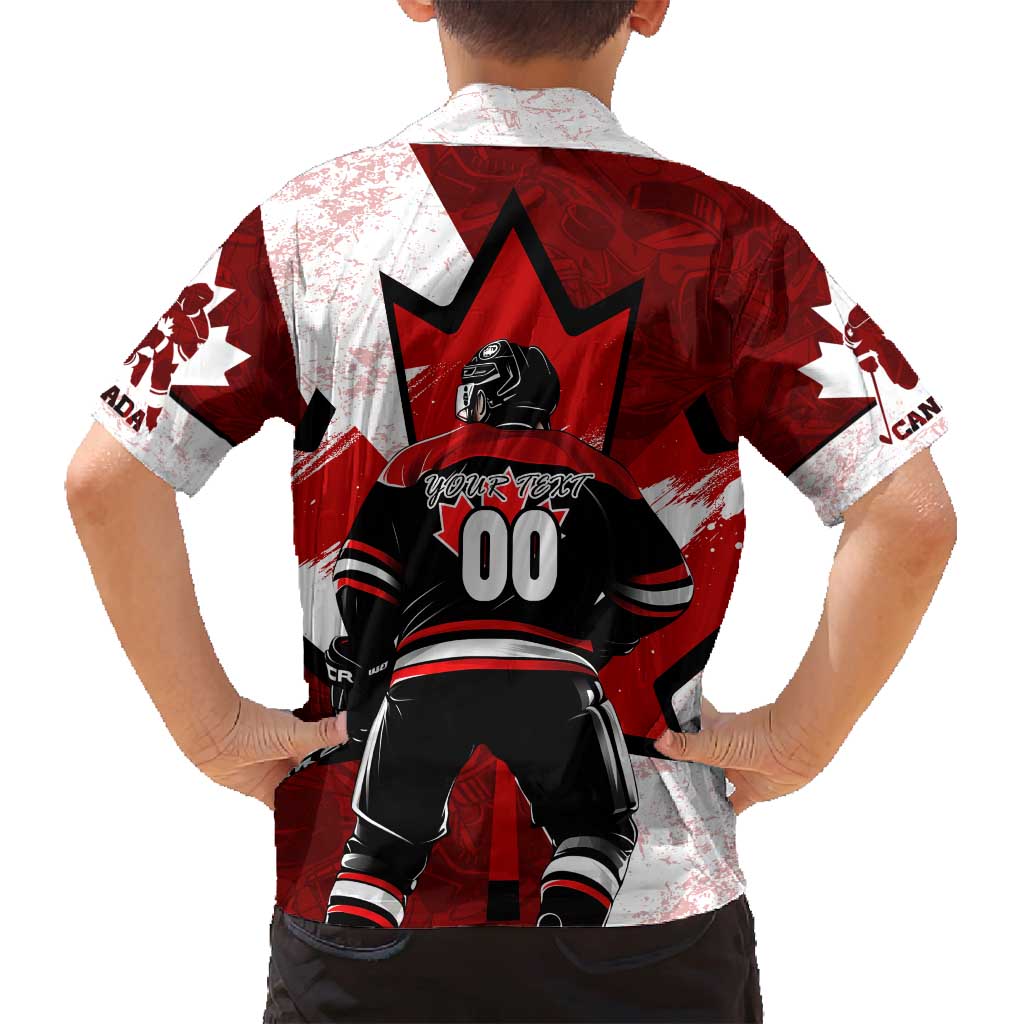 Personalized Canada Hockey Warrior Family Matching Off Shoulder Short Dress and Hawaiian Shirt Bold Maple Leaf Sports Art