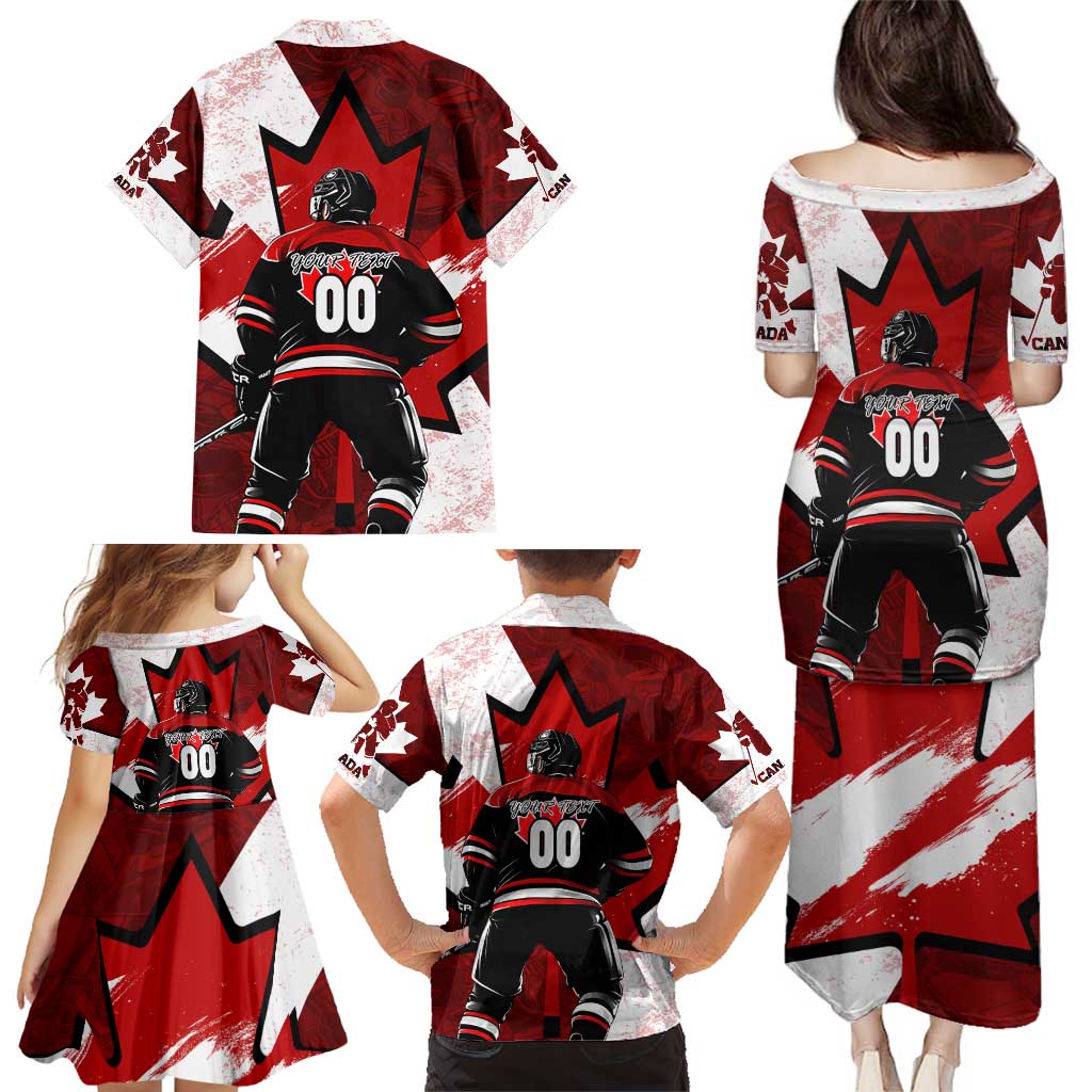 Personalized Canada Hockey Warrior Family Matching Puletasi and Hawaiian Shirt Bold Maple Leaf Sports Art