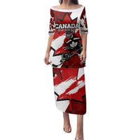 Personalized Canada Hockey Warrior Family Matching Puletasi and Hawaiian Shirt Bold Maple Leaf Sports Art