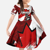 Personalized Canada Hockey Warrior Family Matching Short Sleeve Bodycon Dress and Hawaiian Shirt Bold Maple Leaf Sports Art