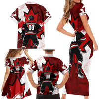 Personalized Canada Hockey Warrior Family Matching Short Sleeve Bodycon Dress and Hawaiian Shirt Bold Maple Leaf Sports Art
