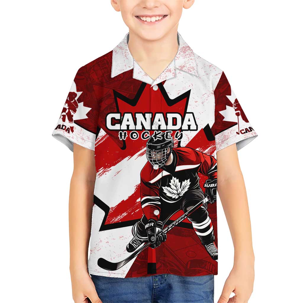 Personalized Canada Hockey Warrior Family Matching Short Sleeve Bodycon Dress and Hawaiian Shirt Bold Maple Leaf Sports Art